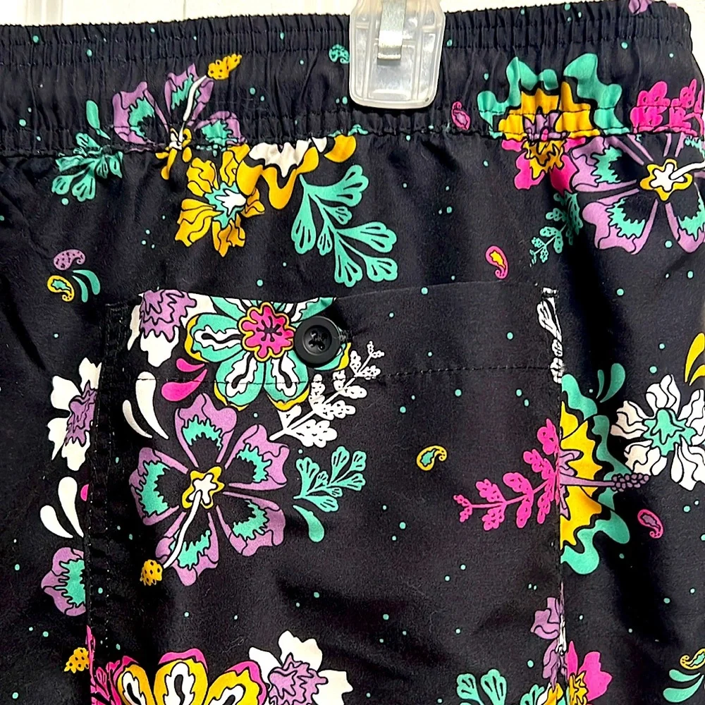 No Boundaries Black Floral Print Pocket Swim Trunks Size 2XL NWT